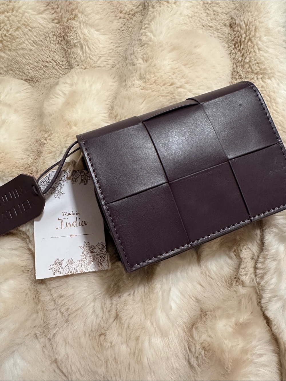 Woven Leather Mini Crossbody Bag in Dark Purple